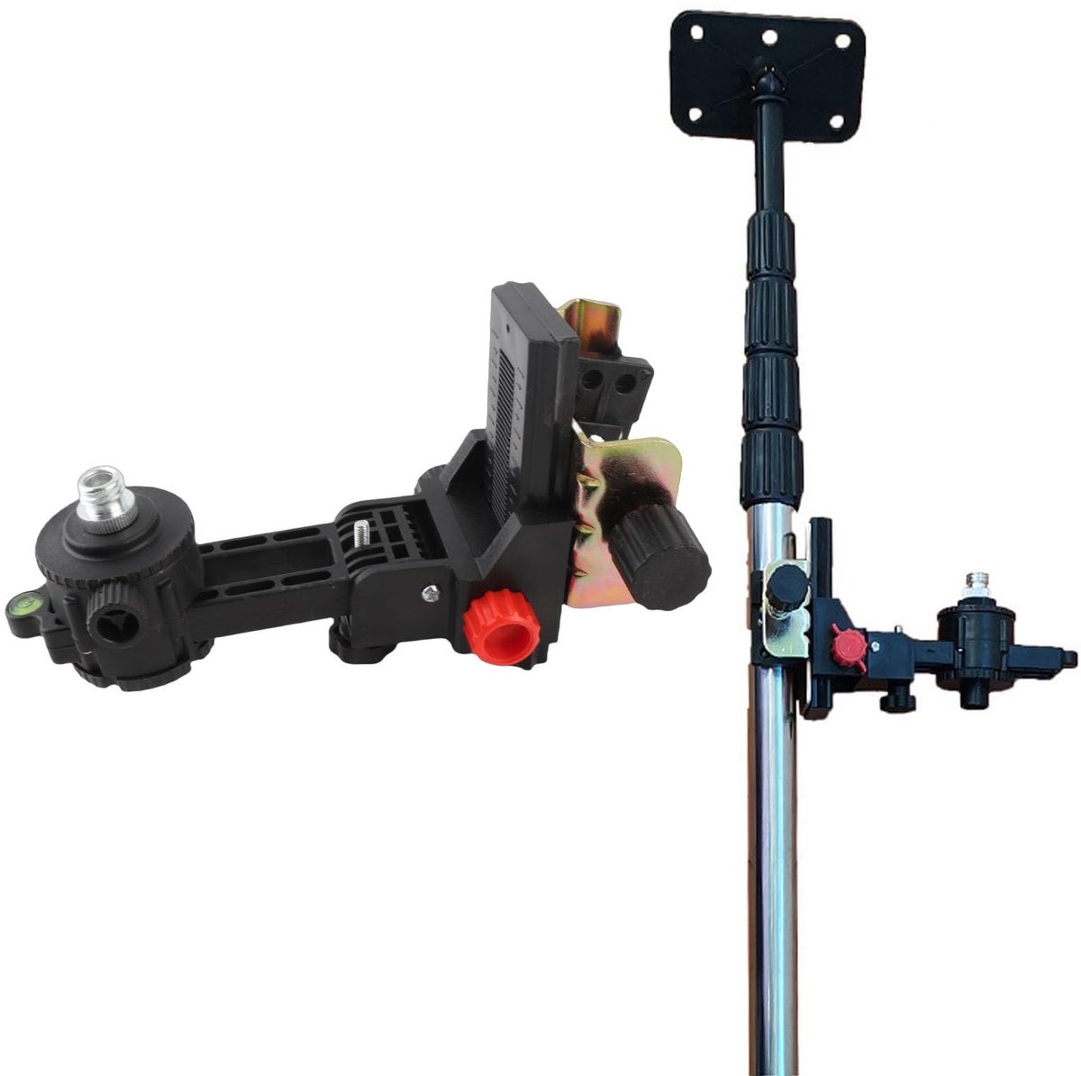 Dailygoods - Fine Tuning Bracket Level Tool Adapter - 360 Graden Rotatie - Verstelbare Openingsclip - Zwart - Telescopische Stokhouder - Geschikt voor...