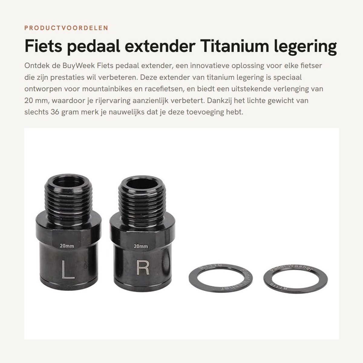 Dailygoods- Pedaal Extender Titanium Legering - Fiets Verlengde Pedaal Spacer 20mm - Mountainbike - Racefiets - Vermindert Wrijving - Laag Geluidsniveau - Pedaalspacer