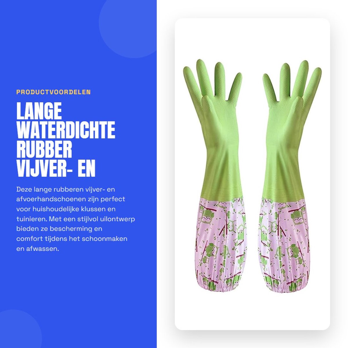 Dailygoods- Vijverhandschoenen Lange Mouwen - Rubber - Waterdicht - Gevoerd - Uilontwerp - Voor Tuin en Keuken - Schoonmaakhandschoenen
