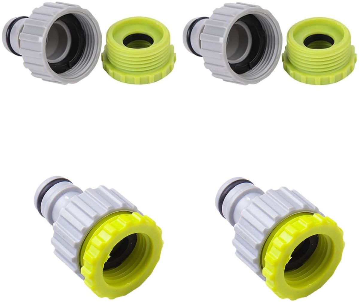 Dailygoods - Kraanadapter - Tuinslang - 4 stuks - Groen en Grijs - Slangkoppeling - Ideaal voor tuinirrigatie - Geschikt voor 1/2 en 3/4 inch kranen