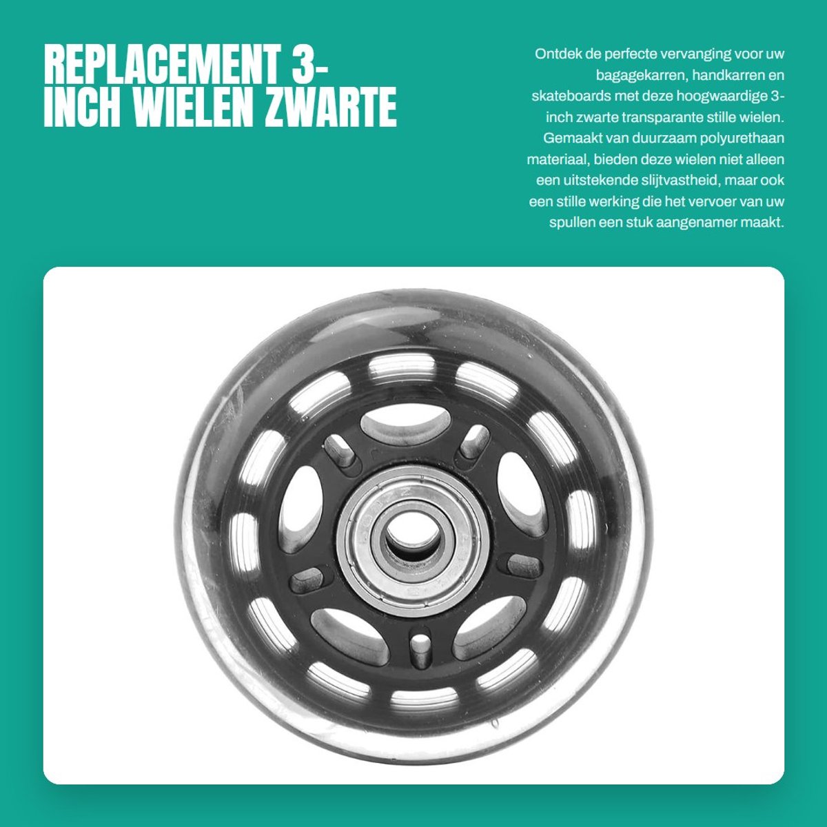 Dailygoods- Wielen 3-inch - Zwarte Zwenkwielen - Stille Wieltjes - PU Materiaal - Precisie 608 Lager - Slijtvast en Drukbestendig - Vervangwielen