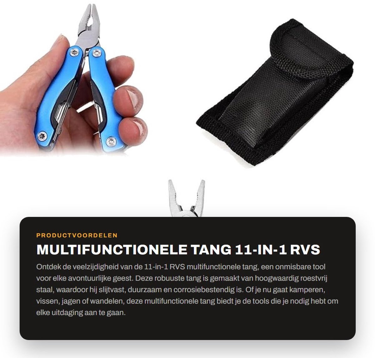 Dailygoods- Multitool 11-in-1 - Roestvrij Stalen Tang - Multifunctioneel Zakmes - Inclusief Oxford Tas - Geschikt voor Kamperen - Duurzaam en Corrosiebestendig - Multifunctionele Tang