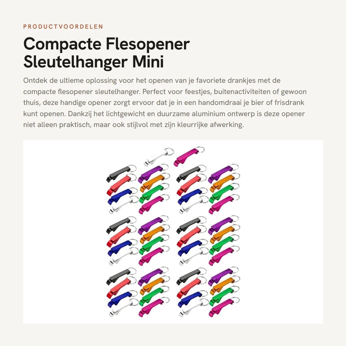 Dailygoods- Flesopener Compact - 50 Stuks Sleutelhanger - Aluminium Mini - Kleurvast - Duurzaam - Eenvoudig in gebruik