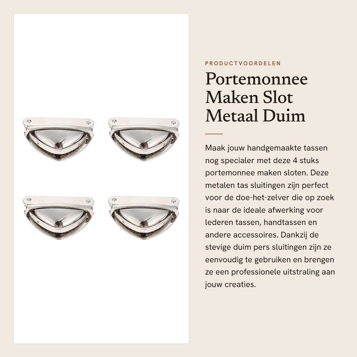 Dailygoods- Portemonnee Slot - 4 Stuks - Metalen Tas Sluiting - Duim Pers Sloten - DIY Handgemaakte Tassen - 51 mm x 35 mm - Stevig en Duurzaam - Tasgesp