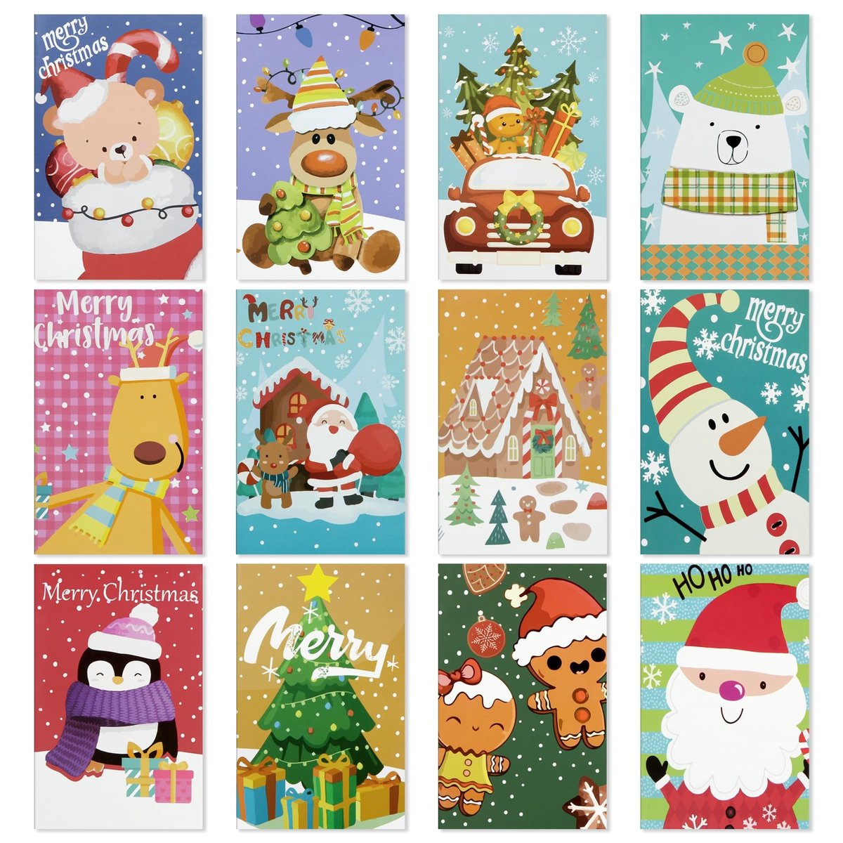 Dailygoods- Kerstnotitieboeken Set van 12 - Mini Notitieboekjes - Gelinieerde Notitieblokken - Kousvullers - Cadeaulabels - 8 x 12,5 cm