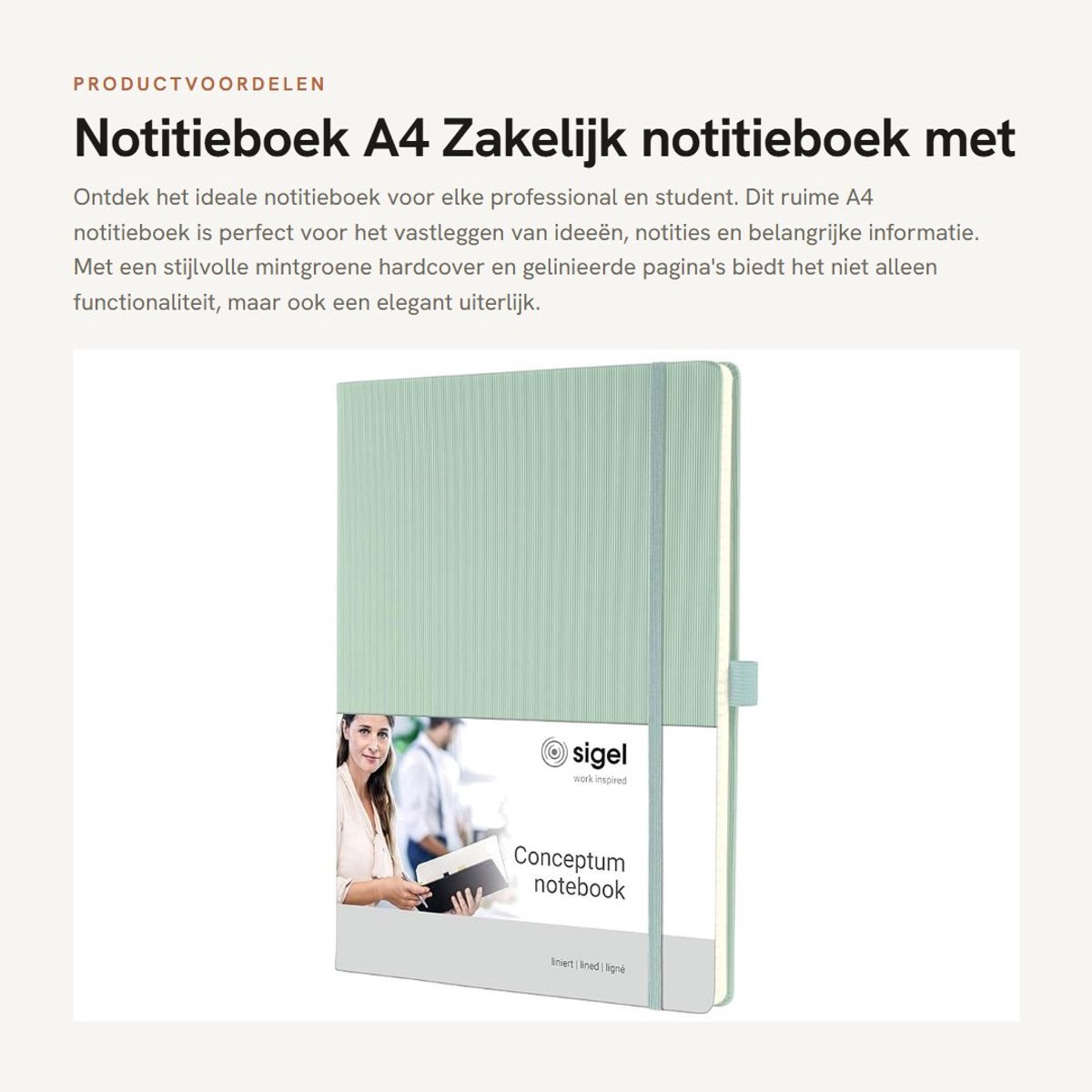 SnelShoppen - Notitieboek A4 Liniert Hardcover Mint Groen, 194 Blz, 80 g/m², PEFC-gecertificeerd, Vegan, Ideaal voor School, Werk, Notities, Creatief