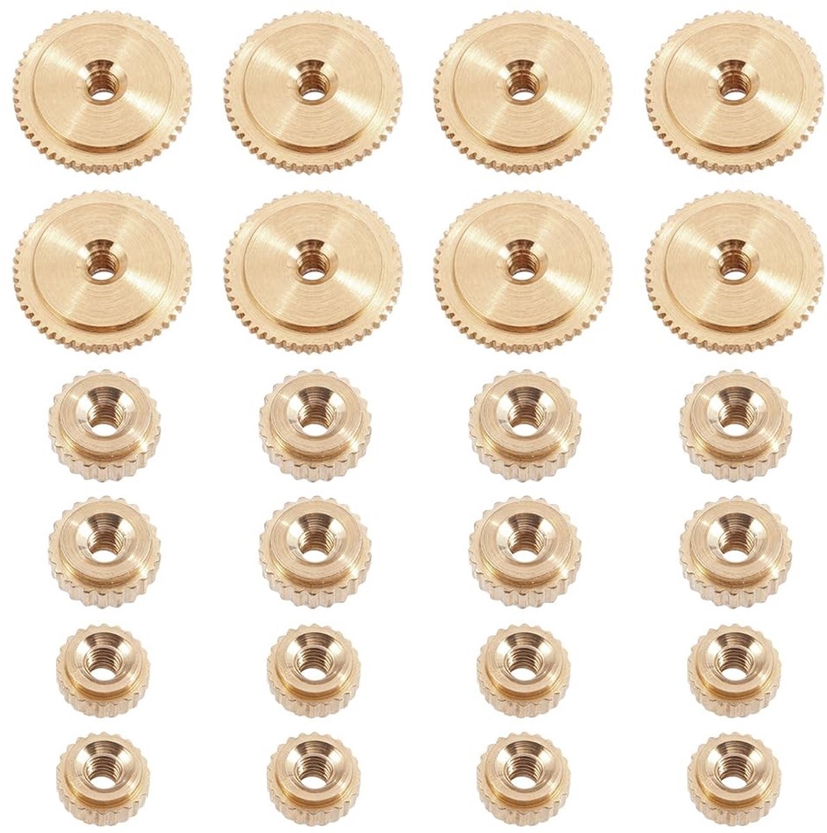 Dailygoods- Klokwijzermoeren 24 stuks - Messing - Goudkleurig - 5/6/10 mm - Plat rond - Voor wandklokken en doe-het-zelfprojecten - Klokmoeren