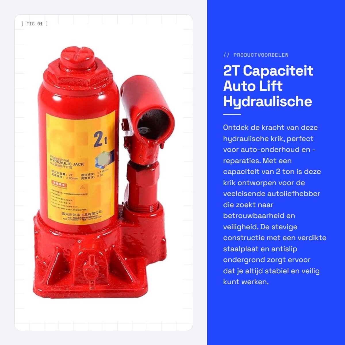 Dailygoods- Hydraulische Jack 2T Capaciteit - Schokbestendig - Antislip - Duurzame Constructie - Lekvrij - Gemakkelijke Bediening - Autojack