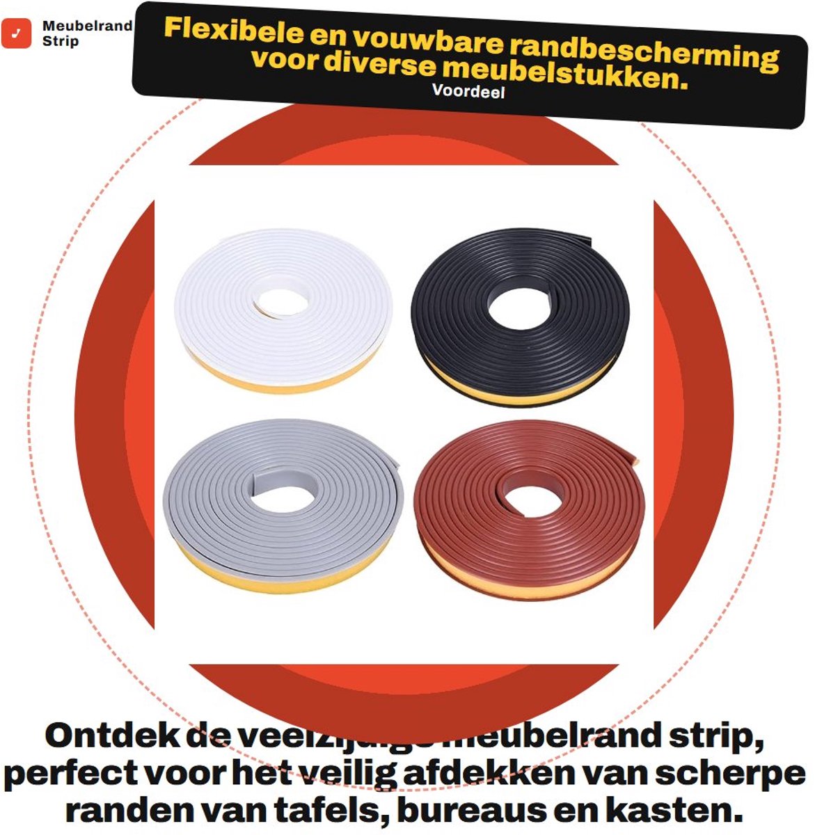 Dailygoods- Meubelrand Strip U-vormig - Zelfklevende Band - 3 Meter - TPE Kunststof - Flexibele Randbescherming - 28 mm x 3 m - Zwart - Randband