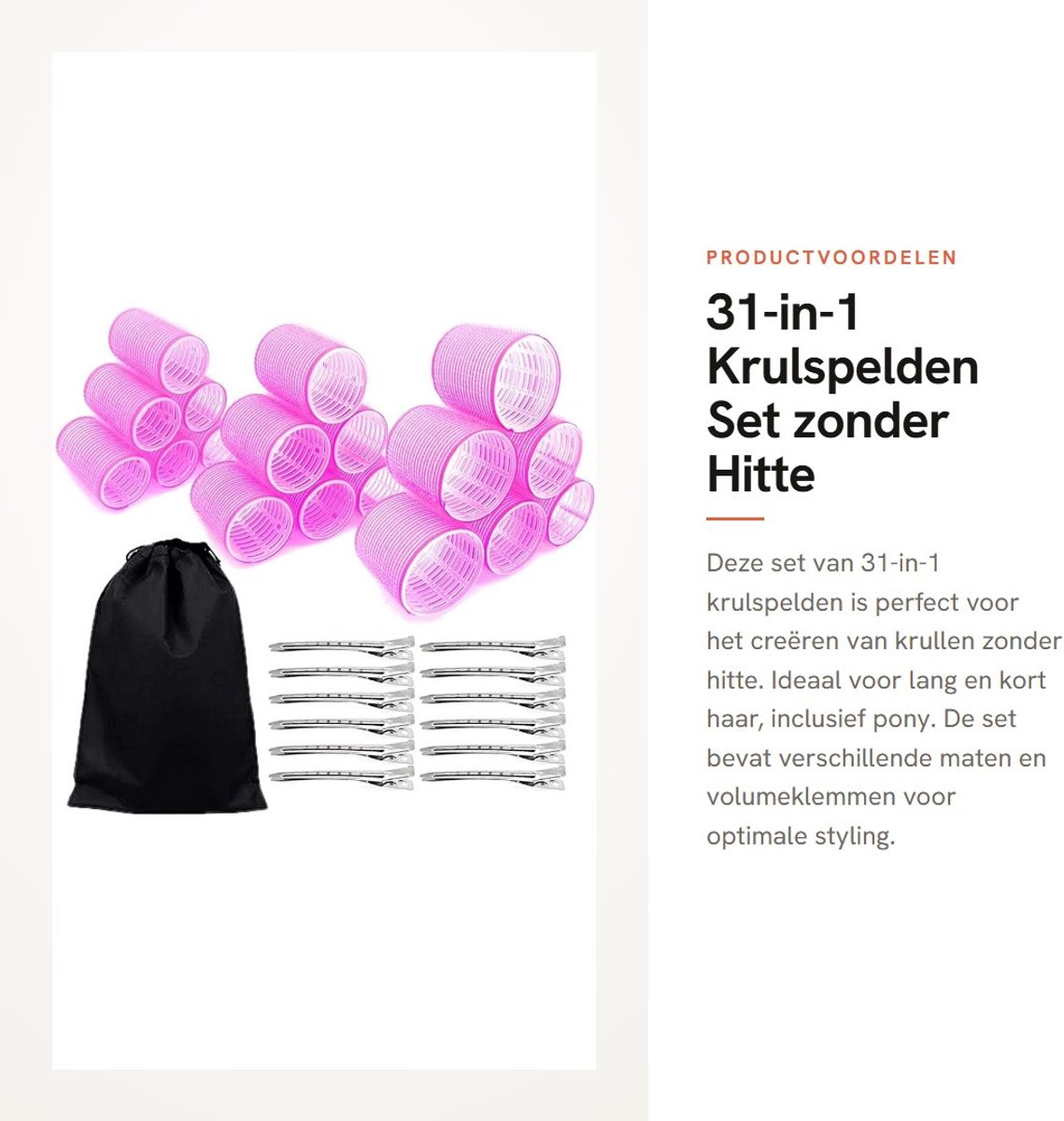 Dailygoods- Krulspelden zonder Hitte - 18 Stuks - Extra Groot/Groot/Klein - Metalen Haarspelden - Volumeklemmen - Beschermhoes - Haarrollers