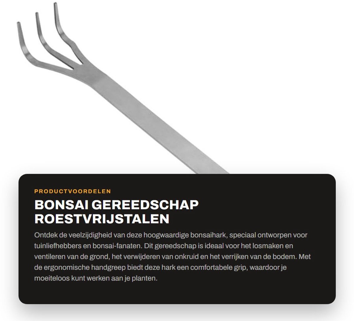 Dailygoods- Bonsai Gereedschap Roestvrij Stalen Hark - 3 Tanden - Ergonomische Handgreep - Bodemventilatie - Onkruidverwijderaar - 24 x 4 cm - Wortelhark