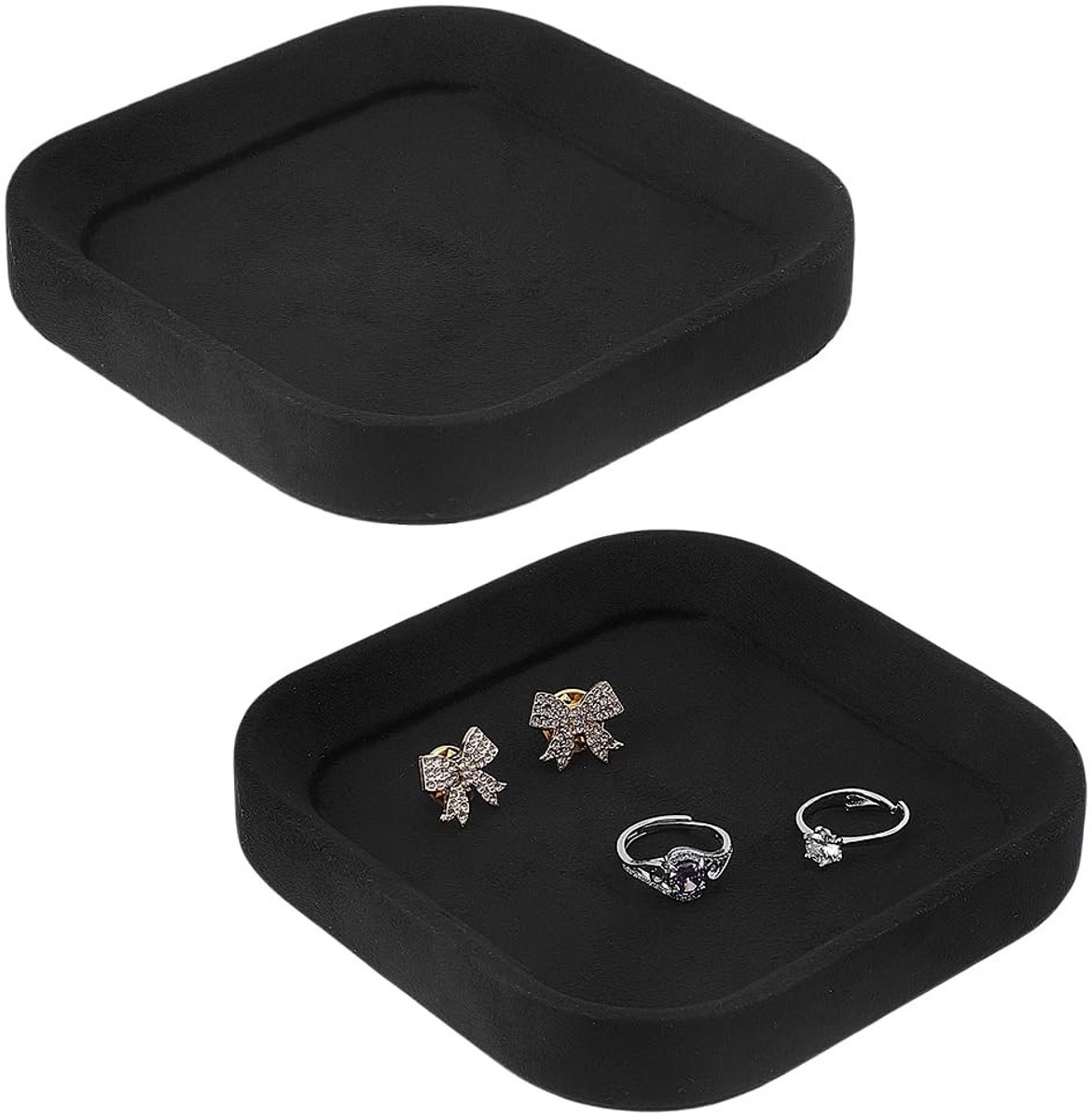Dailygoods- Sieradenopslag - Fluwelen Sieraden Display - 2 Stuks - Vierkante Tray - 12x12x1,95 cm - Microfiber Bescherming - Sieradendisplay