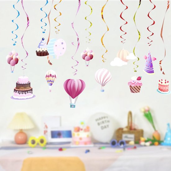 Foto: Dailygoods feestdecoraties 12 stuks hangende swirls feestversiering verjaardag themafeest herbruikbaar materiaal