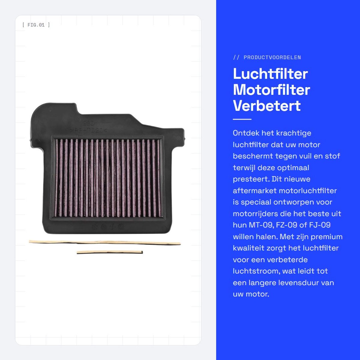 Dailygoods- Luchtfilter premium kwaliteit - Motorfilter - Geschikt voor MT-09/FZ-09/FJ-09 - Verbetert luchtstroom - Verlengt levensduur motor - Schone gefilterde lucht