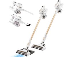 AG4400+ Steelstofzuiger Draadloos met Dweilfunctie – 2 in 1 Steelstofzuiger & Kruimeldief – Krachtige Draadloze Stofzuiger – Sterke Zuigkracht – Geschikt voor Dierenharen – Lichtgewicht & Stil – Handstofzuiger – White Gold Edition –