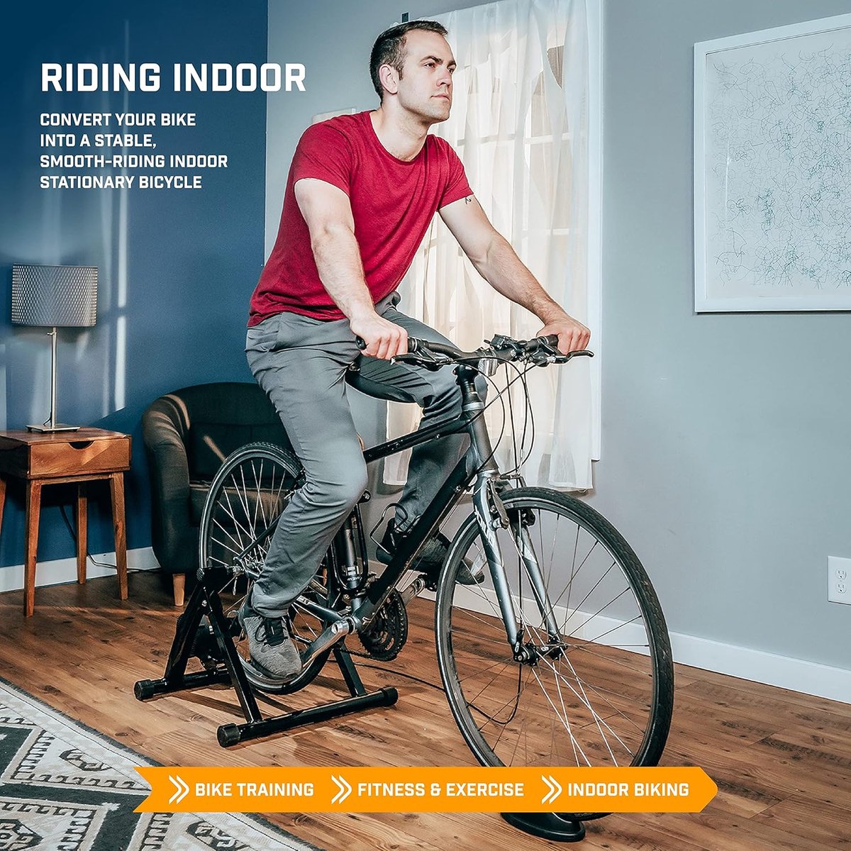 Fietstrainer Stationair - Indoor Trainer - Fitness Binnen - Magnetische Weerstand - 6 Weerstanden - Zwart