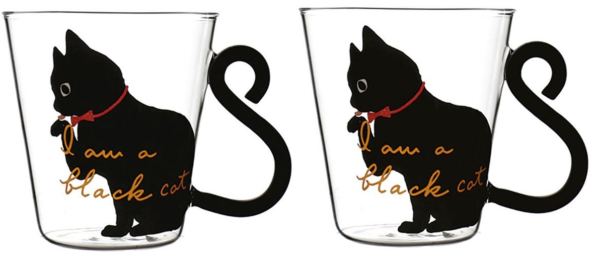 Kattenmok Glas – Set van 2 – Zwarte Kat