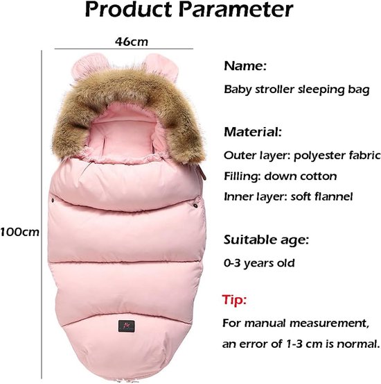 Warme Voetenzak voor Kinderwagen - Winddicht, Waterdicht en Koudebestendig Slaapzak voor Baby's (Roze) — afbeelding 3