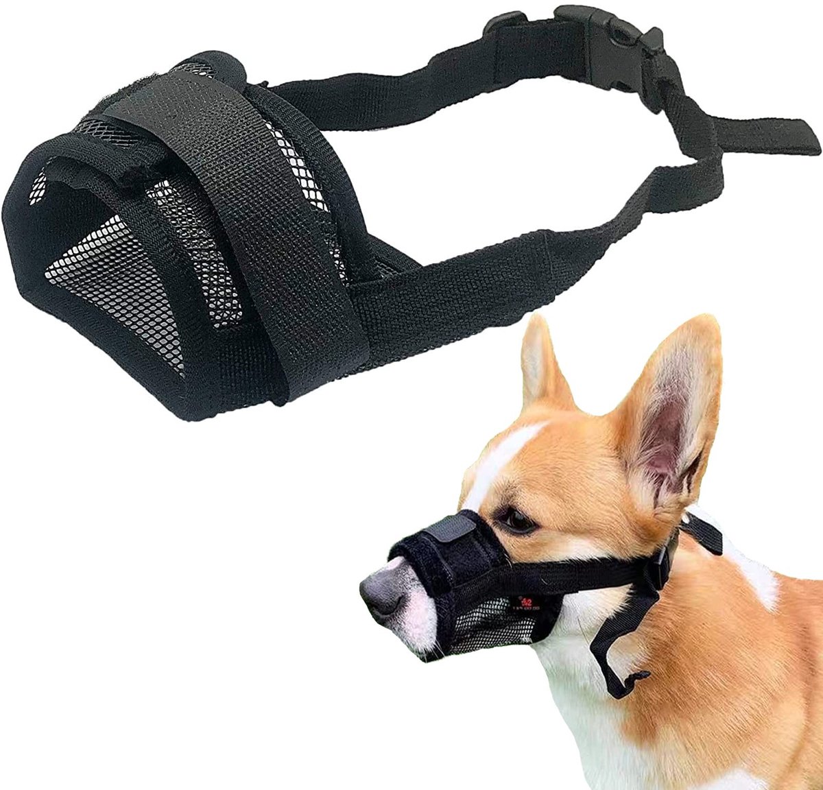 Dailygoods- Muilkorf Zacht - Verstelbaar - Mesh Nylon - Hondenmondhoes - Voorkomt Bijten/Blaffen - Ademend Materiaal - Hondenmuilkorf