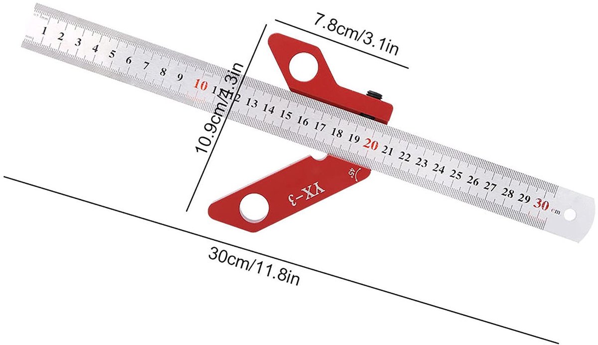 Dailygoods- Lijnkaliber Hoog rendement - Middenlijnafschrijver - Houtbewerkingsgereedschap - Roestvrijstalen liniaal - Aluminiumlegering behuizing - Sterke magneten - Scribing Tool