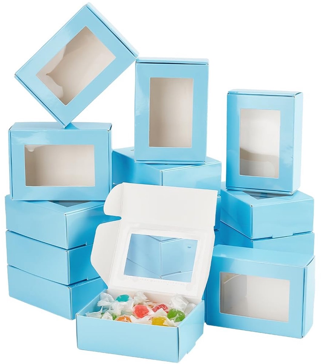 Dailygoods- Kraftpapieren Doosjes 20 Stuks - Dozen met Venster - Sieraden/Feestgeschenkdoos - Herbruikbaar/Duurzaam - 8,7 x 6,2 x 3,2 cm - Elegante Presentatie - Cadeaudozen