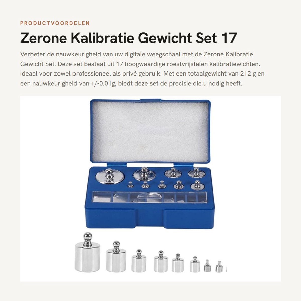 Dailygoods- Kalibratiewichten Set 17 Stuks - Roestvrij Staal - Inclusief Tweezers - Compact en Lichtgewicht - Totale Gewicht 212 g - Nauwkeurigheid +/-0.01 g - Gewichtset
