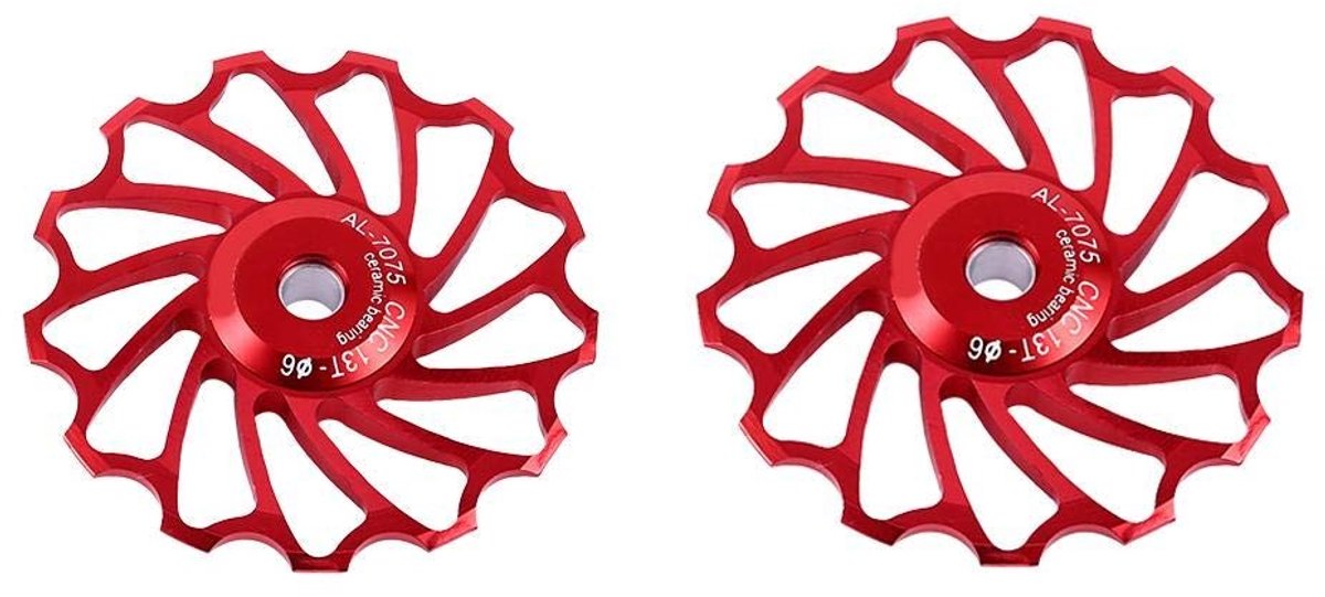Dailygoods- Geleiderol 2 Stuks - Keramische Katrol - Aluminium Achterderailleur - Fiets Accessoire - 13T Rood - Fietsrol