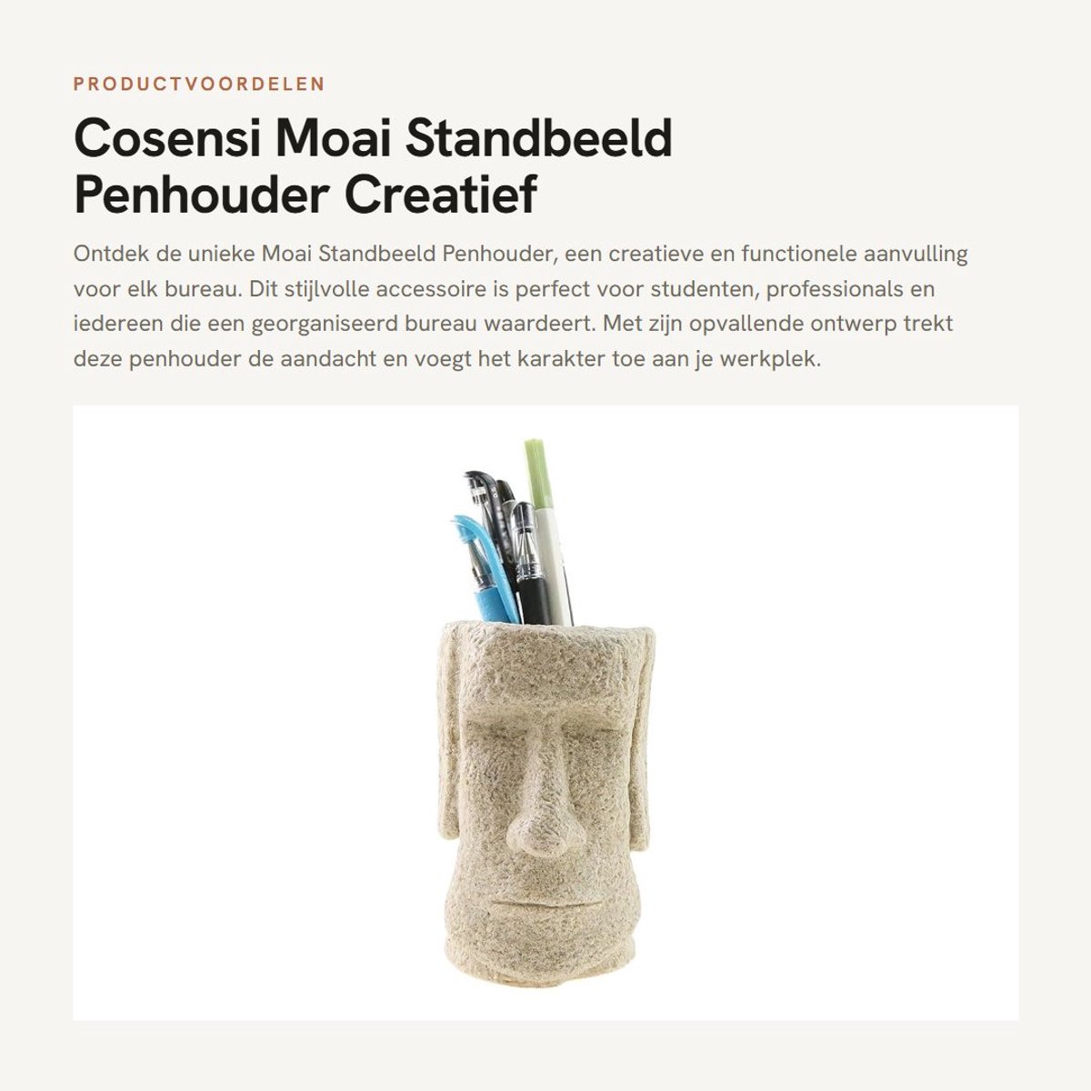 Dailygoods- Moai Standbeeld Penhouder - Bureau Organizer - Pennenbakje - Desk Organizer - Kantooraccessoires - Creatief Ontwerp - Duurzaam Kunststof - Pennenhouder