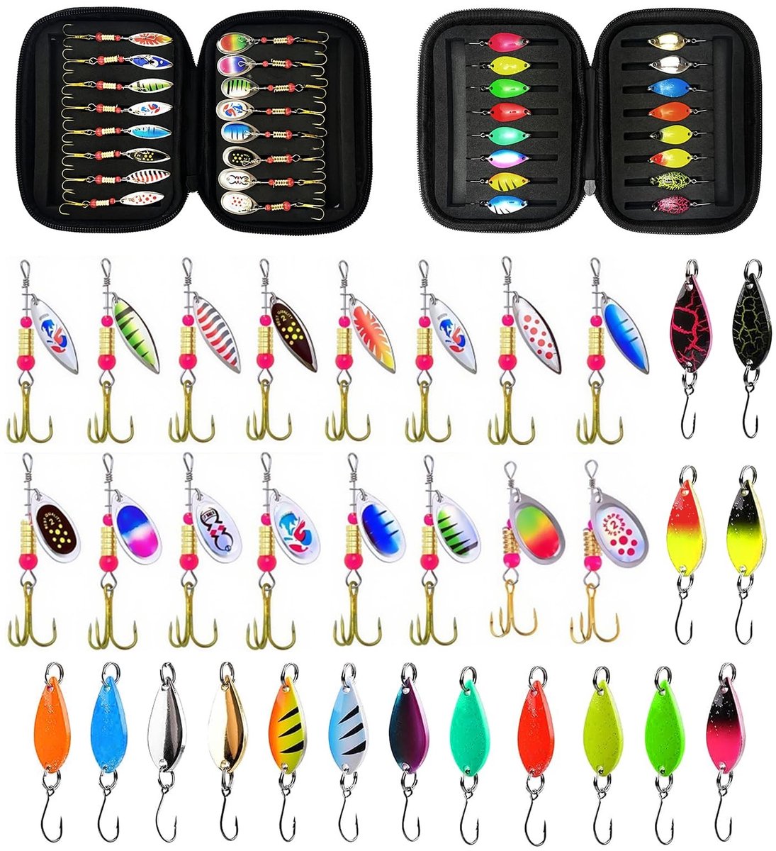 Dailygoods- Forellepelset 32 Stuks - Hengelset - Spinner - Metalen Visaccessoires - Rolling Swivels - Tackle Box - Geschikt voor Forel/Baars/Snoek - Visserijset