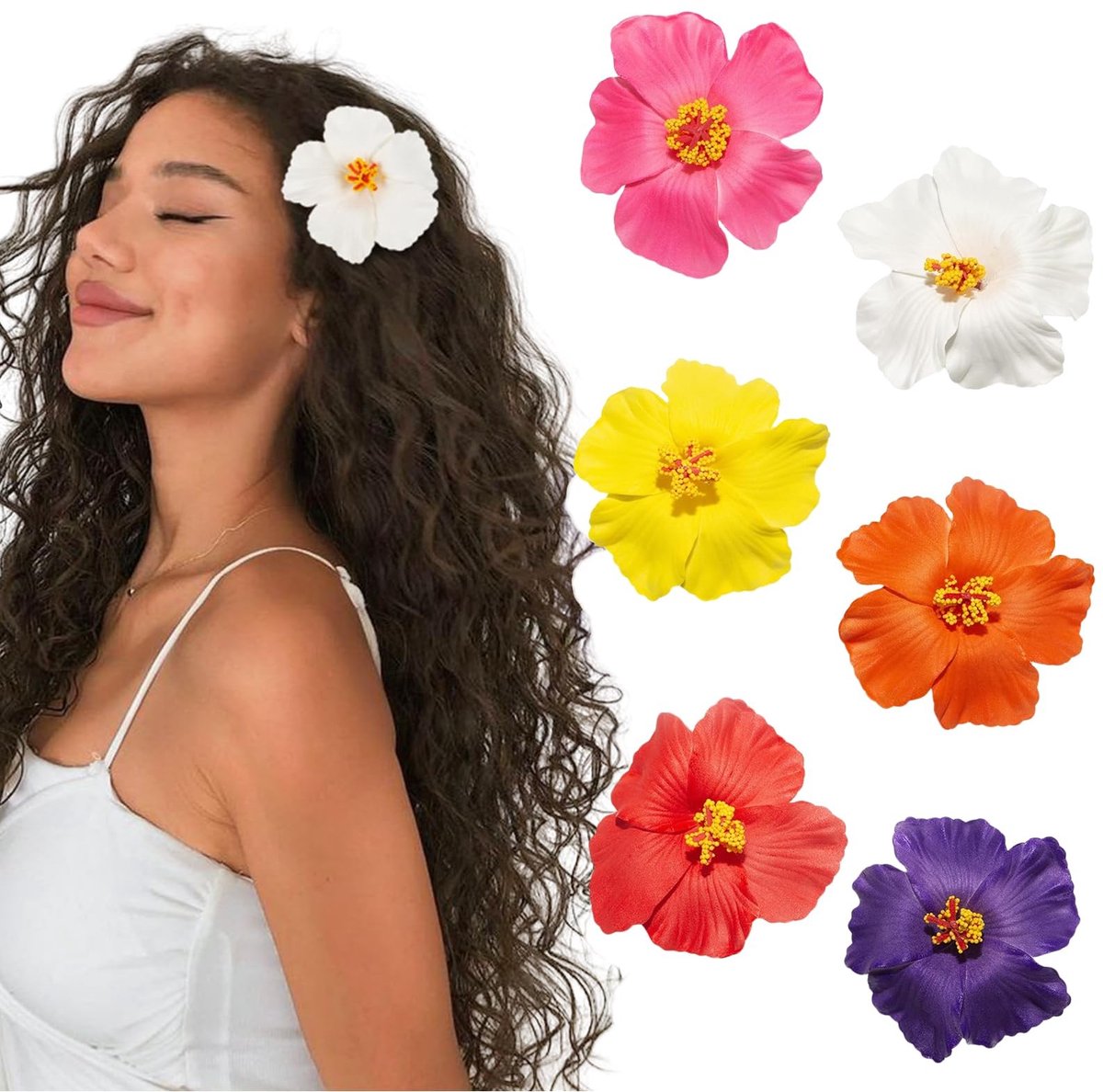 ZEYNOMAX- Haaraccessoires Set van 6 - Hawaii Bloemen Haarclips - Hibiscus/Haarclip - Tropische Flair - Zomerse Stijl - Goede Verpakking