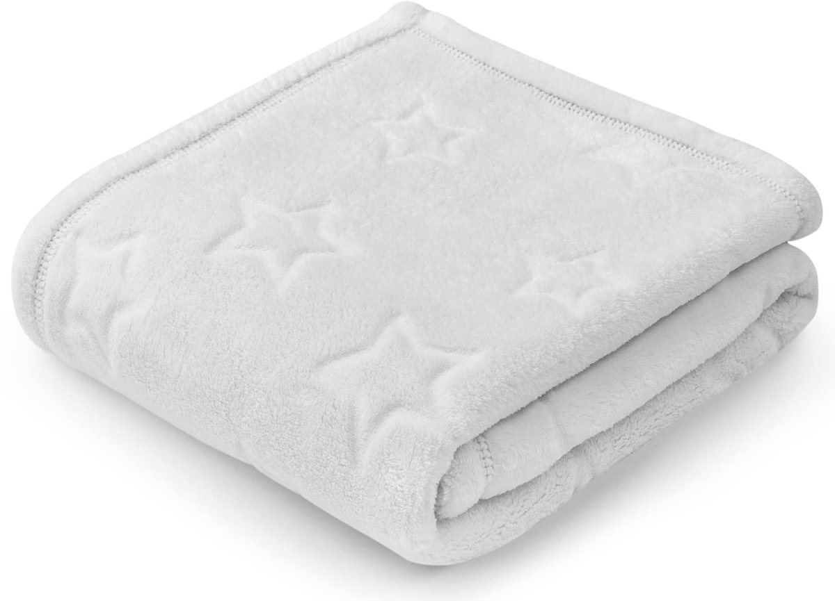Dailygoods- Knuffeldeken Warm - Fleece 100% Polyester - 70 x 100 cm - Lichtgewicht - Opvouwbaar - Sterrenprint - Babydeken