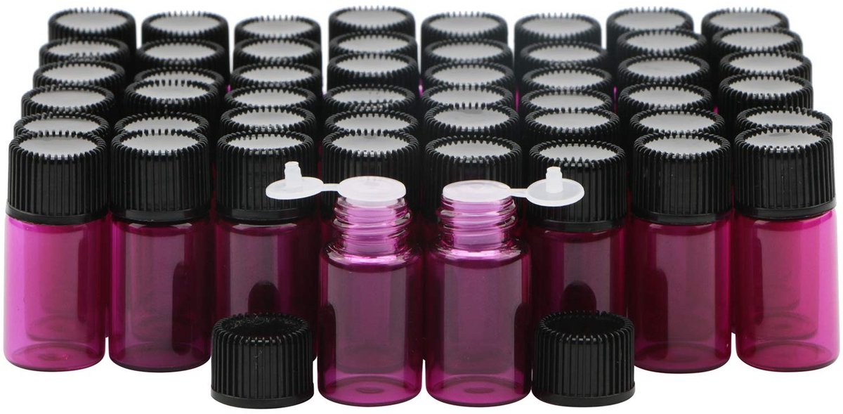 Dailygoods- Glazen Fles 3ml - Beugelfles - Glazen Fles met Dop - Glazen Fles met Kurk - Glazen Fles voor Etherische Oliën - UV-bescherming - Etherische Olie Fles