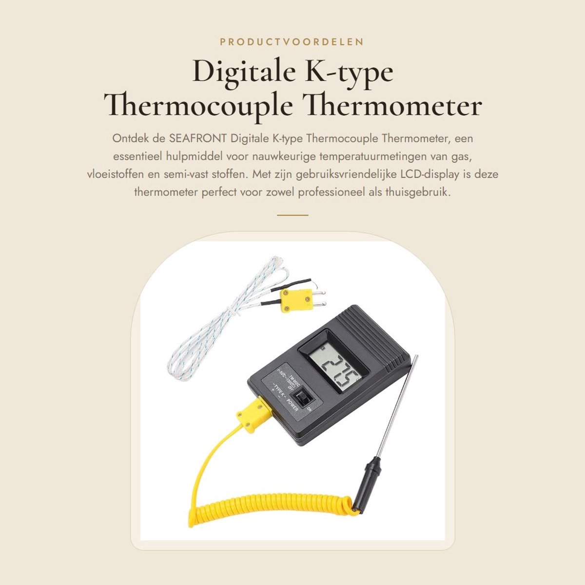 Dailygoods - Digitale K-type Thermocouple Thermometer met Probe - LCD Display voor Gas en Vloeistofmetingen