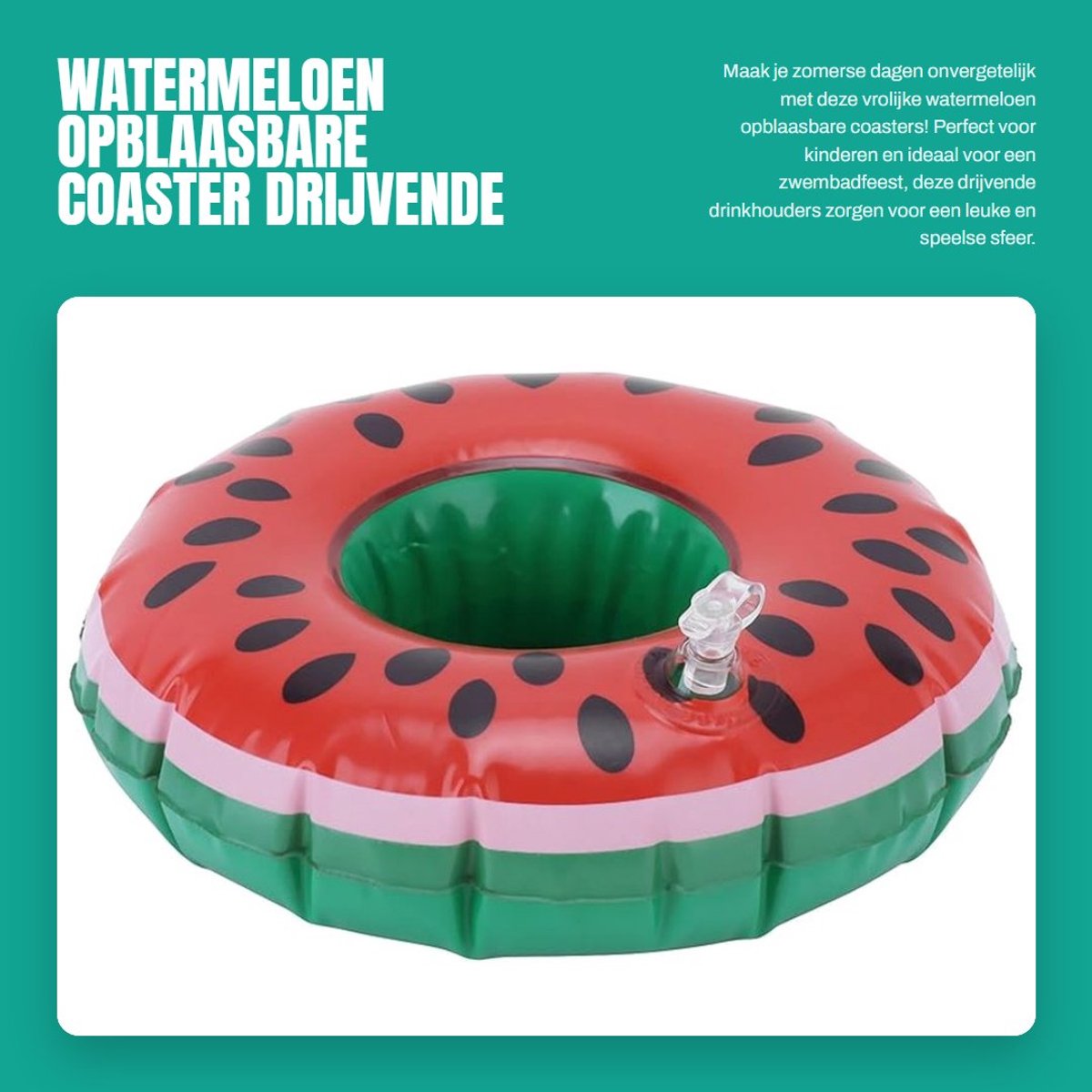Dailygoods- Opblaasbare Coaster Set van 12 - Watermeloen Design - Drankhouder - Drijvend Speelgoed - PVC - Draagbaar en Opvouwbaar - Drijvende Bekerhouder