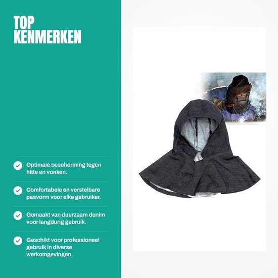 SPHProducts - Lassen Hood Sjaal - Vlam Retardant - Comfortabele Pasvorm - Zwart - Beschermende Hood - Ideaal voor Lassers - Denim Stof van Merkloos — afbeelding 3