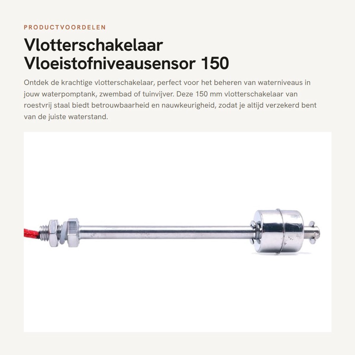 Dailygoods - Vlotterschakelaar - Vloeistofniveausensor - 150 mm - Roestvrij staal - Waterpomptank - Geschikt voor zwembad en tuinvijver