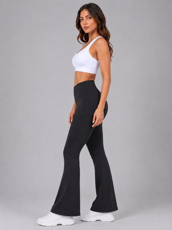 SparkNine Solofit flare broek met voor- en achterzakken - dames legging - 4 handige legging - S - zwart - hoge taille - elastisch & comfortabel — afbeelding 2