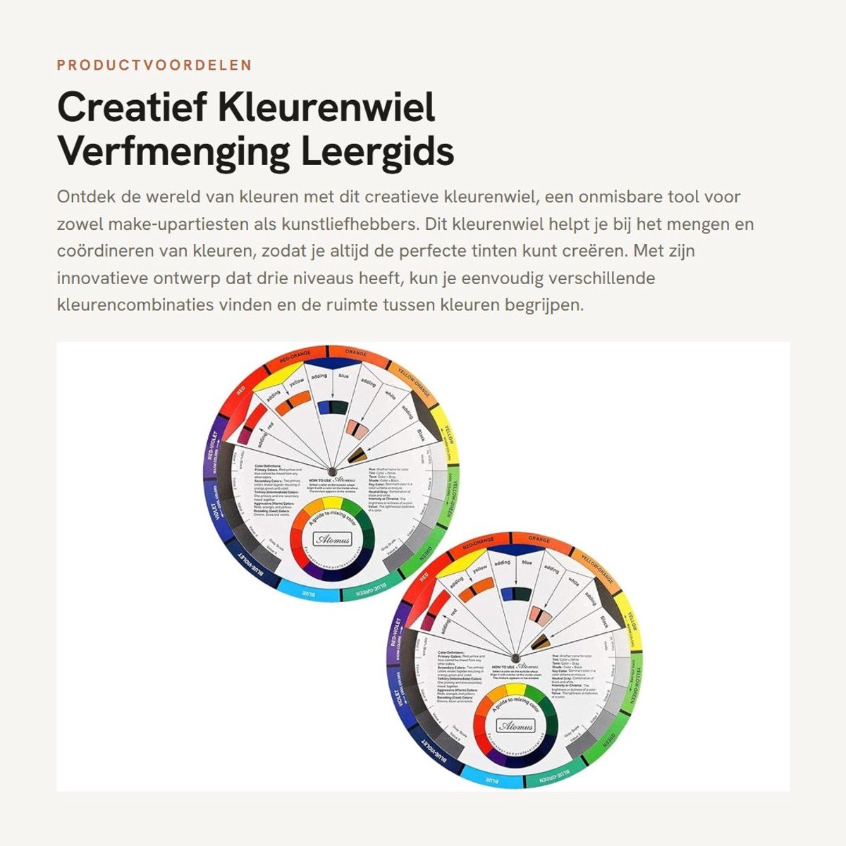 Dailygoods- Kleurenwiel 2-delig - Verfmenging Leergids - Creatief Hulpmiddel - Kleurcombinaties - 5,5 inch / 14 cm - Drie niveaus voor optimale kleurenmix - Kleurengids