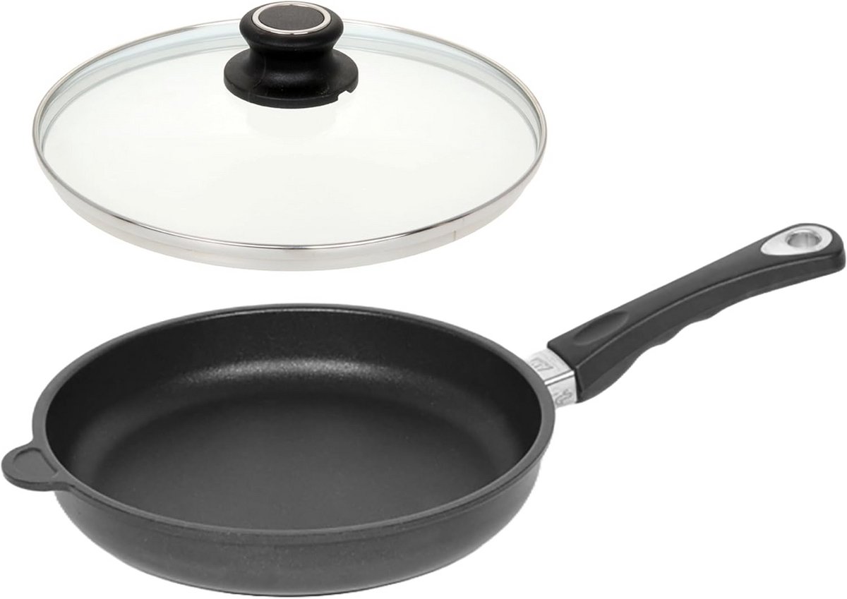 Platte pan Koekenpan inductie Snel bakken Lotus titanium afwerking Ø 20 cm Zwart