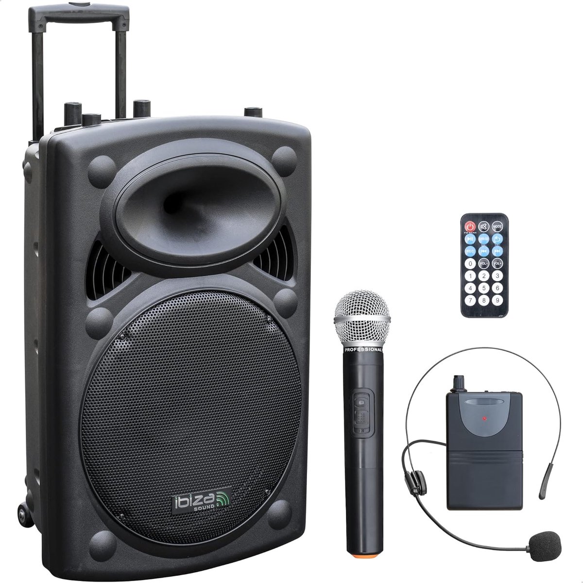 Draagbare Speaker - Mobiele Geluidsbox - Feesten en Presentaties - Inclusief Microfoons - 15 Inch 800W - Zwart