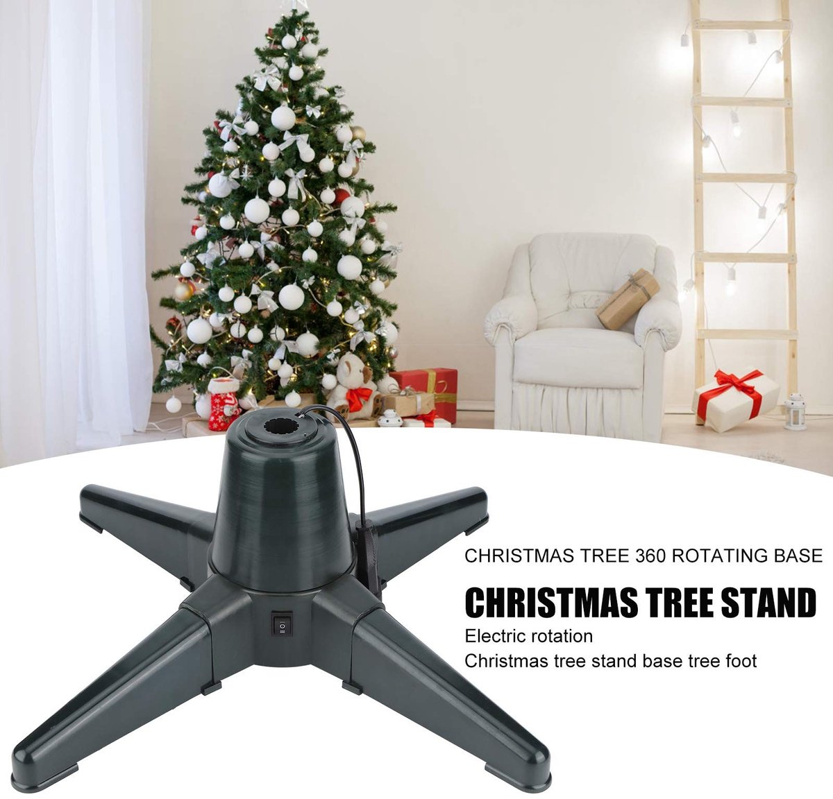 Dailygoods - 360 Graden Rotatable Kerstboomstandaard - Duurzaam Plastic - Elektrische Ondersteuning - Kerstboom - Stabiliteit - Geschikt voor kerstdec...