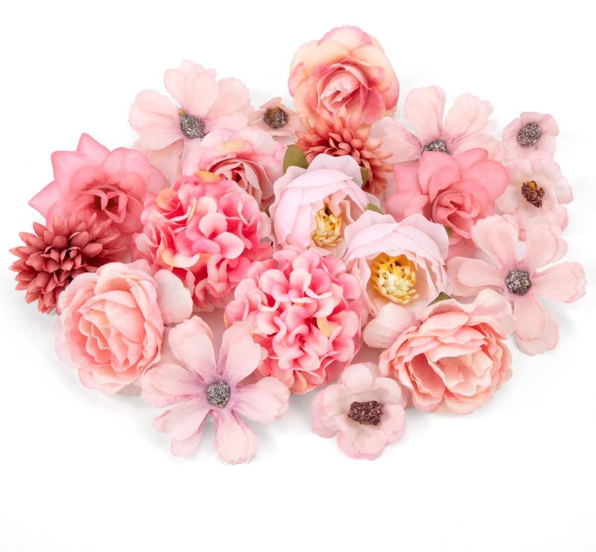 Dailygoods- Bloemkoppen 20 Stuks - Kunstbloemen Zijde - Doe-het-zelf Knutselen - Bruiloft/Feest - Handwerk - Roze