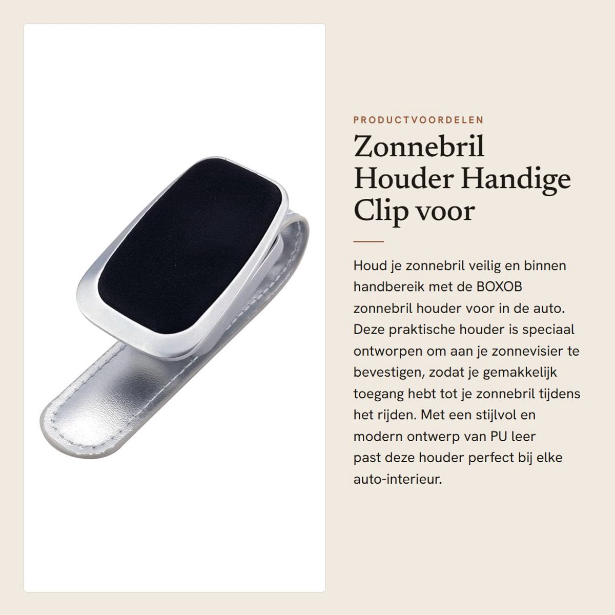 Dailygoods- Zonnebrilhouder Auto - PU Leer - Zonnebril Houder - Ticket/Kaart Organizer - Compact - Lichtgewicht - 9,5 cm lang - Zonnebrilclip