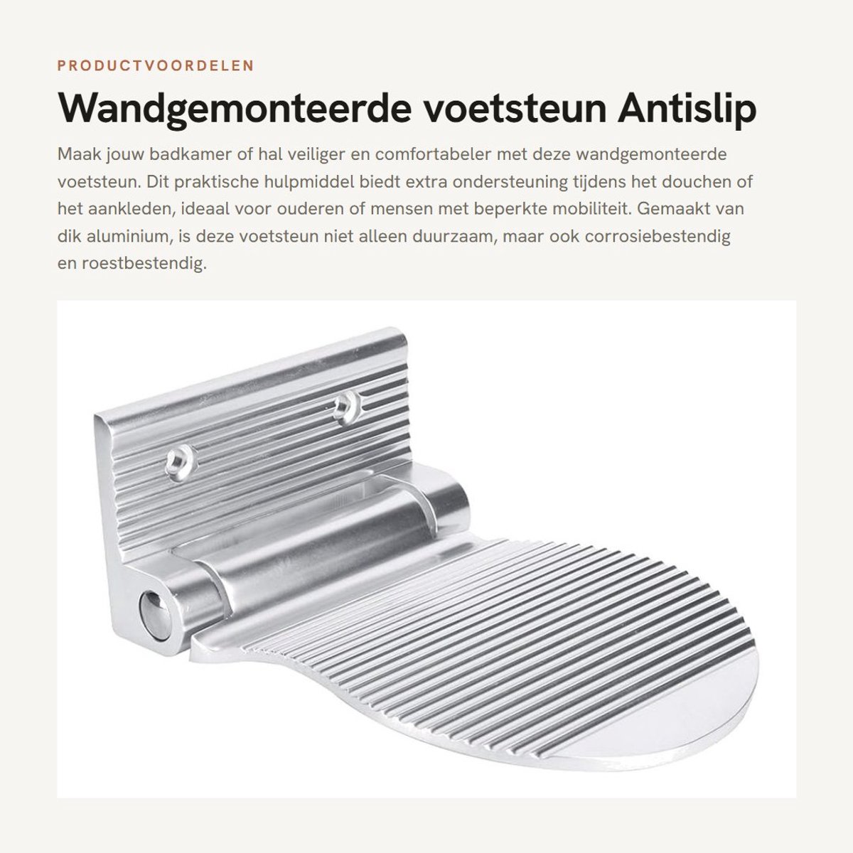 Dailygoods- Voetsteun Wandmontage - Aluminium Antislip - Corrosiebestendig - Duurzaam - Eenvoudig te Installeren - Geschikt voor Badkamer - Voetpedaal