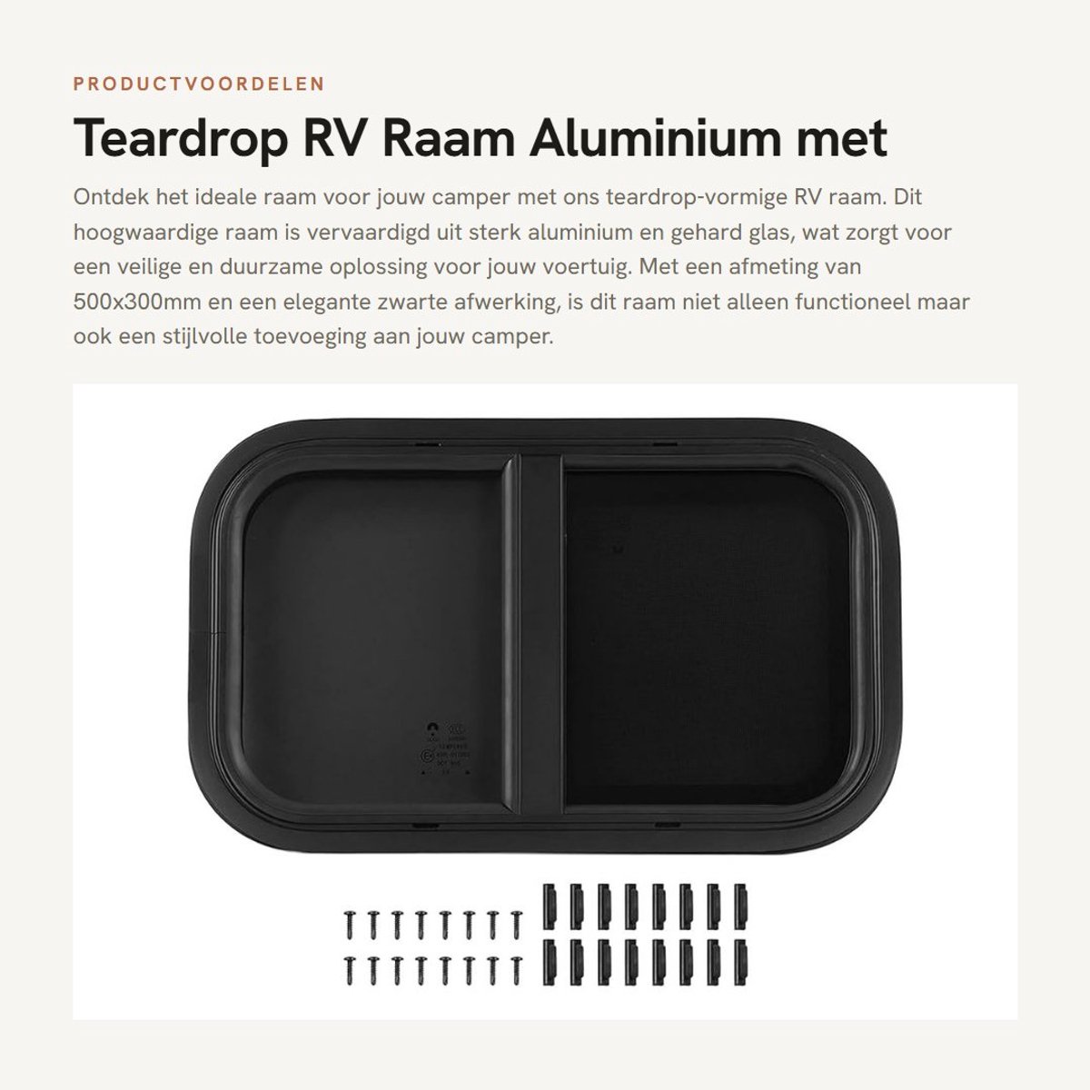 Teardrop RV Raam Aluminium met Gehard Glas - Zwart 500x300mm