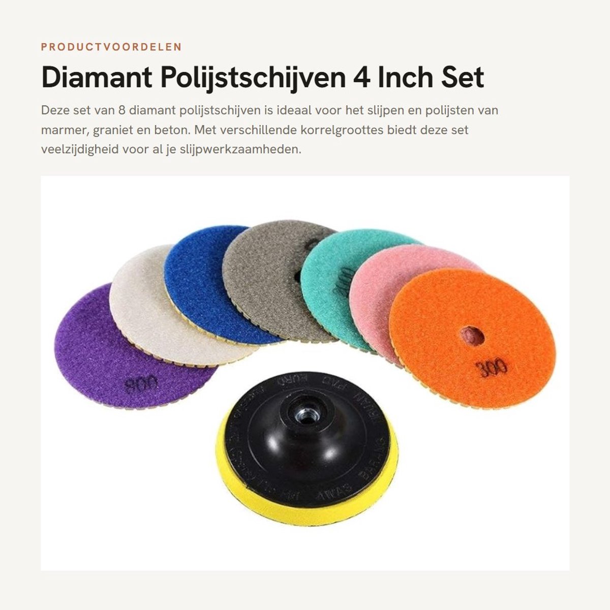 Dailygoods- Polijstschijven 4 Inch - 8-Delige Set - Diamant Schuurschijven - Voor Graniet/Marmer/Beton - Sterke Slijpkracht - Klevende Schijf - Slijpschijven