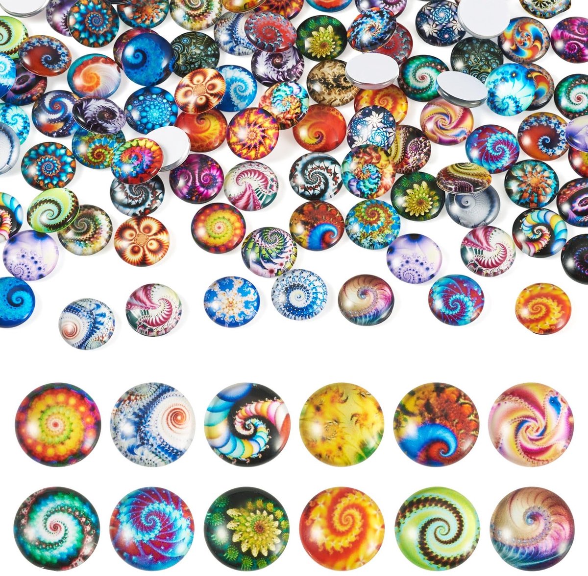 Dailygoods- Cabochons 100 Stuks - Glazen Decoratieve Cabochons - Vlakke Ronde met Patroon - Mozaïek Tegels - Scrapbooking - Sieraden Maken - Glascabochons
