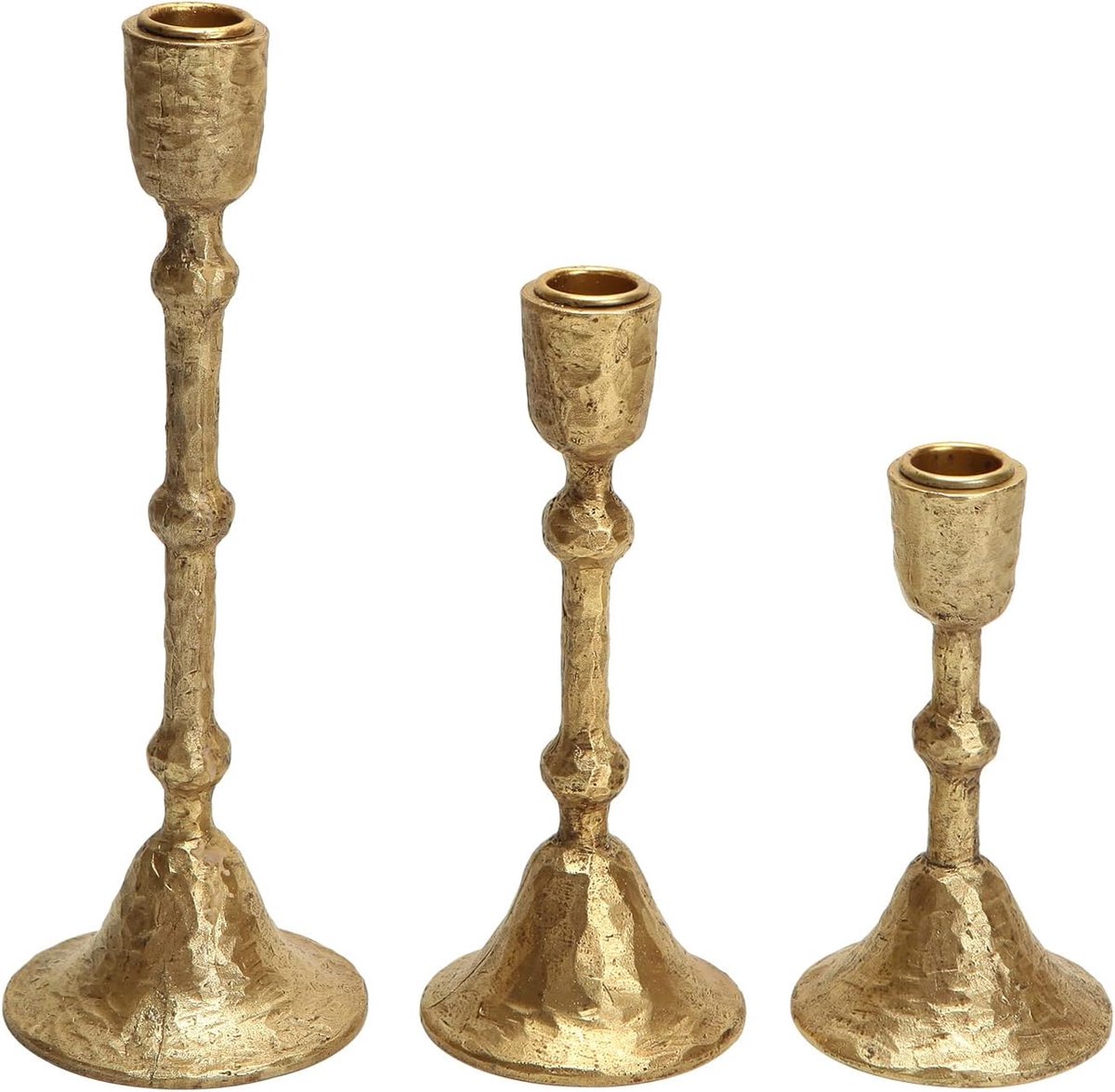 Set van 3 Vintage Gouden Kandelaars voor Dinerkaarsen - Decoratieve Hars Standaards