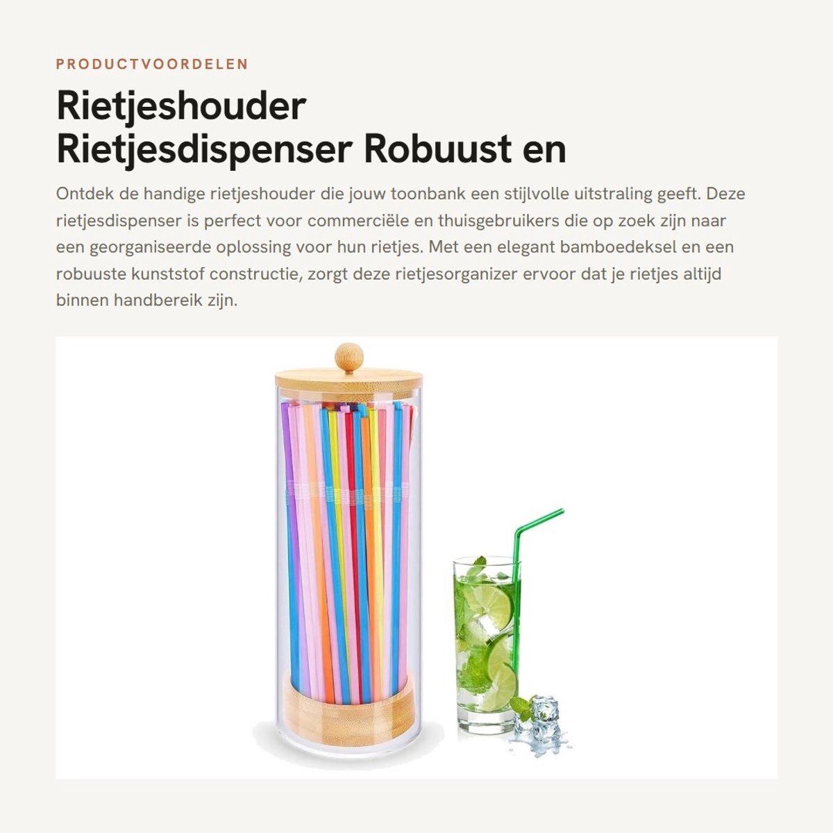Dailygoods- Rietjeshouder met bamboedeksel - Rietjesdispenser - Rietjesorganizer - Kunststof - Duurzaam - Stofdicht en vochtbestendig