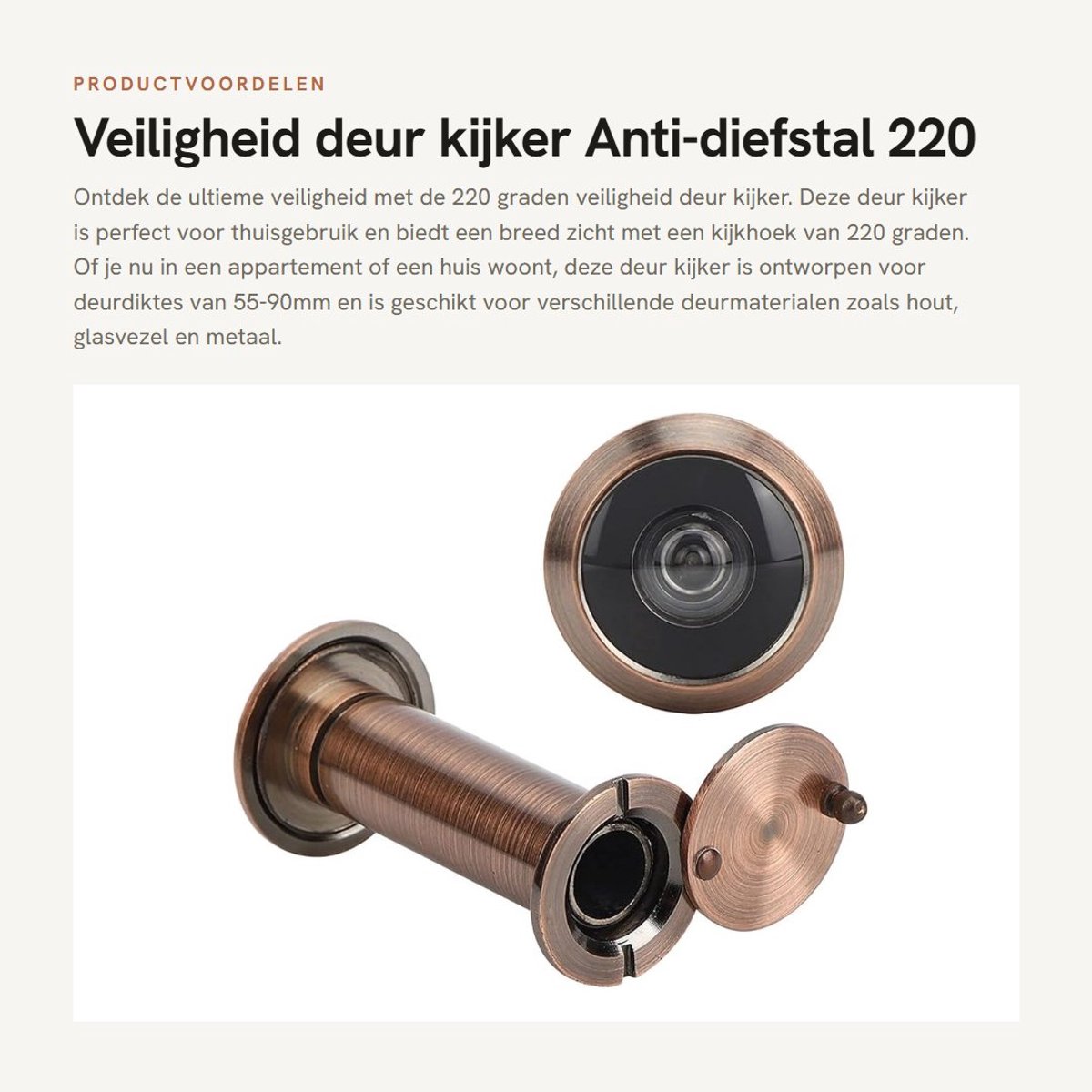 Dailygoods- Deurkijker 220 Graden Veiligheid - Antidiefstal - Geschikt voor Deurdikte 55-90mm - Eenvoudig te Installeren - Achterkant voor Thuisgebruik - Roestvrij Staal